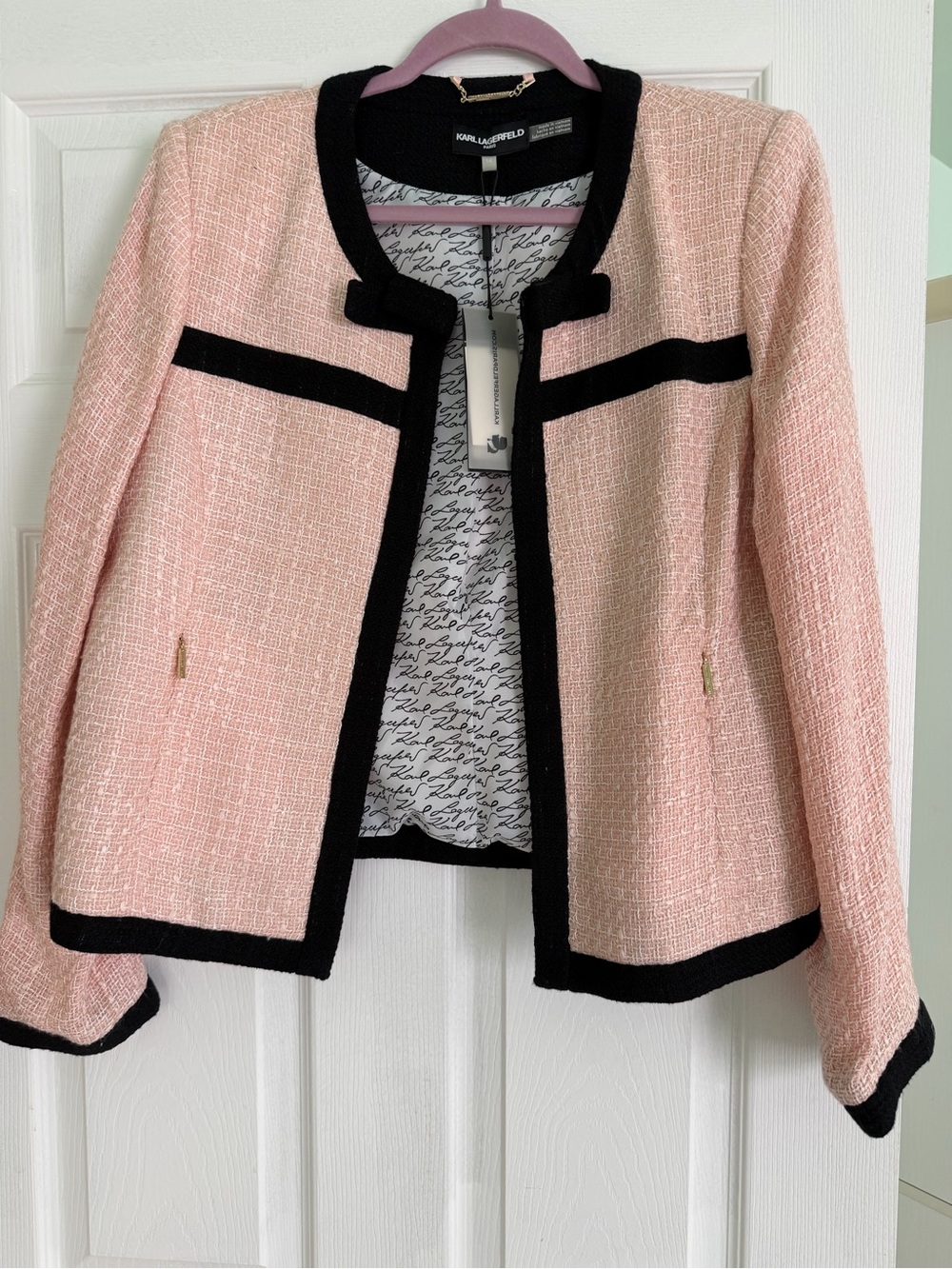 Karl Lagerfeld Pink Tweed Jacket with Black Trim